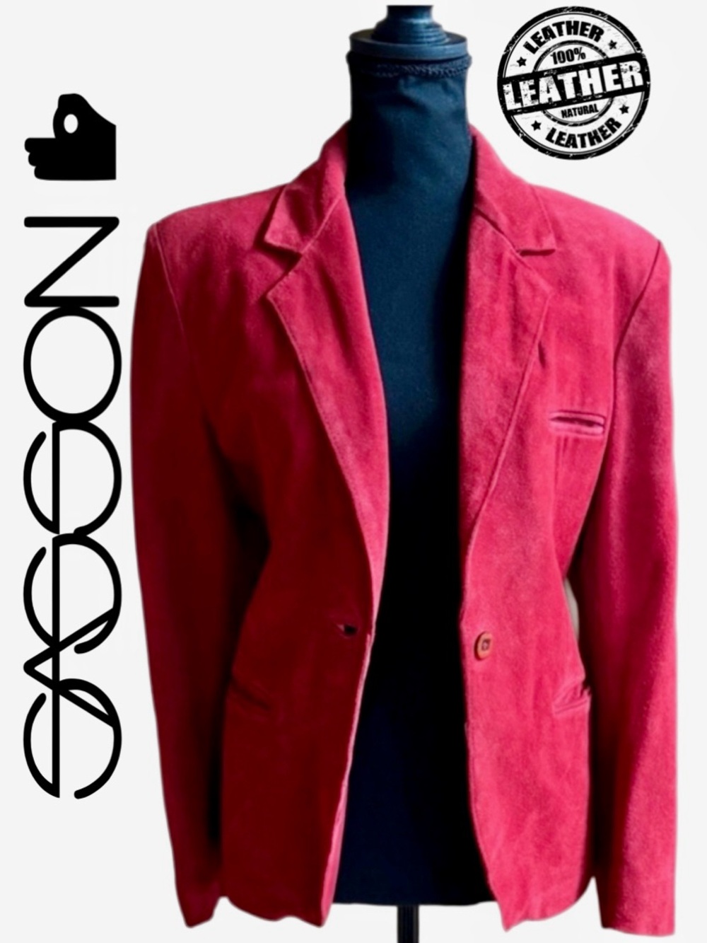 Red Suede Leather Sasson Cropped One-Button Lined Jacket (11/12)
